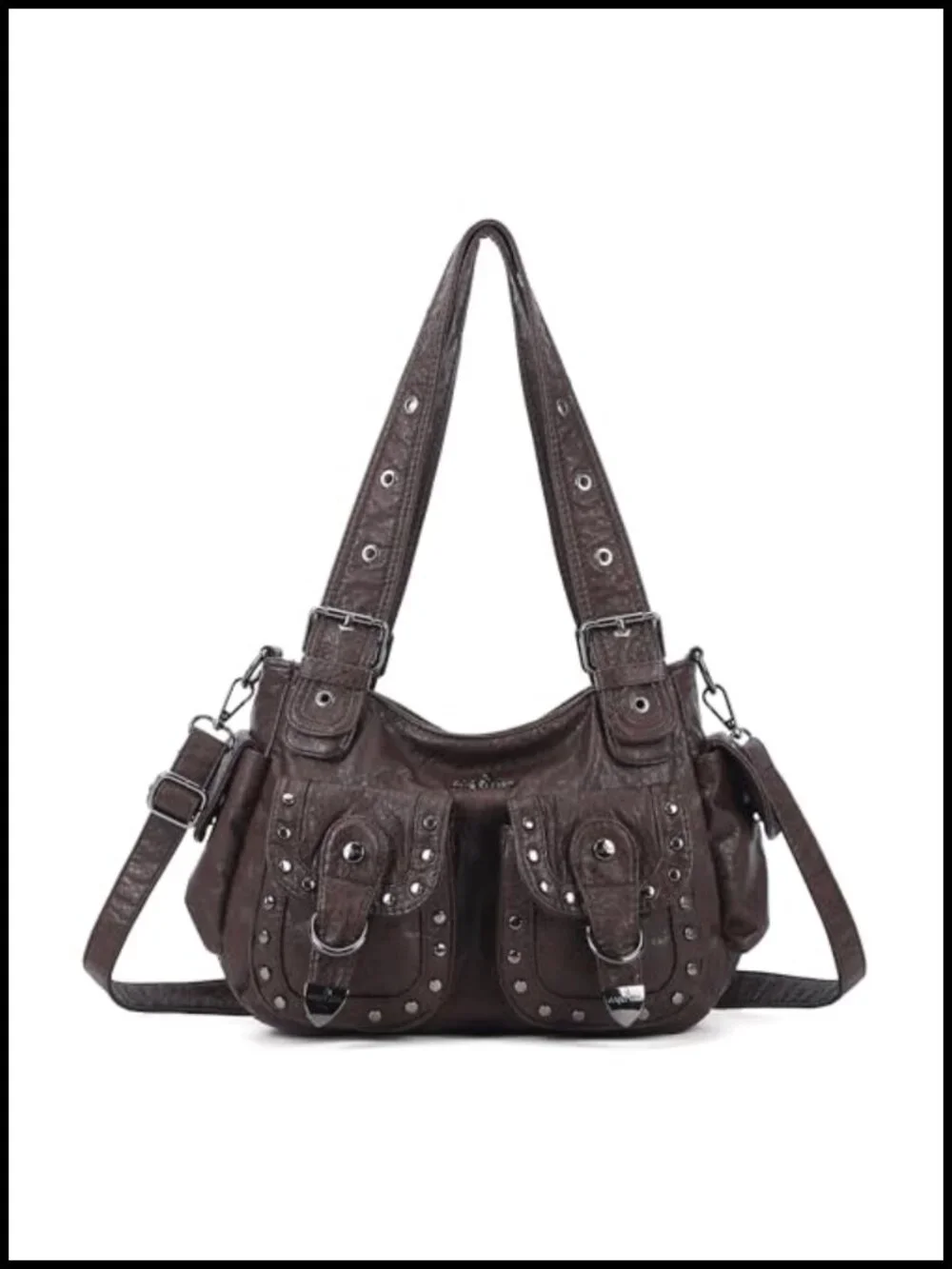 Y2K Hobo Bag for Women Vegan Leather Multi Pocket Shoulder Tote